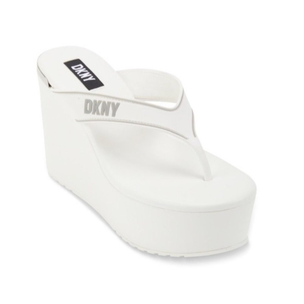 Dkny Women's Trina Platform Wedge Thong Sandals Size 10 Pre Owned